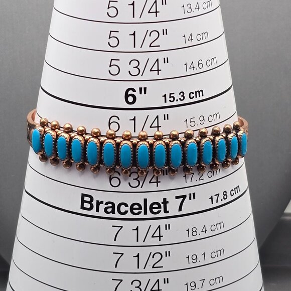 VTG Southwestern Copper Turquoise Cuff Bracelet 6.5" Signed WMCO Saw Tooth Bezel - Picture 8 of 9